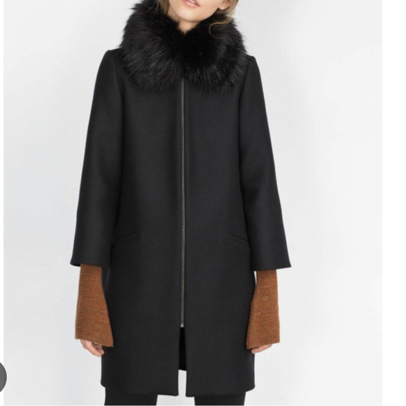 Zara Wool coat with removable Faux Fur - Picture 1 of 11